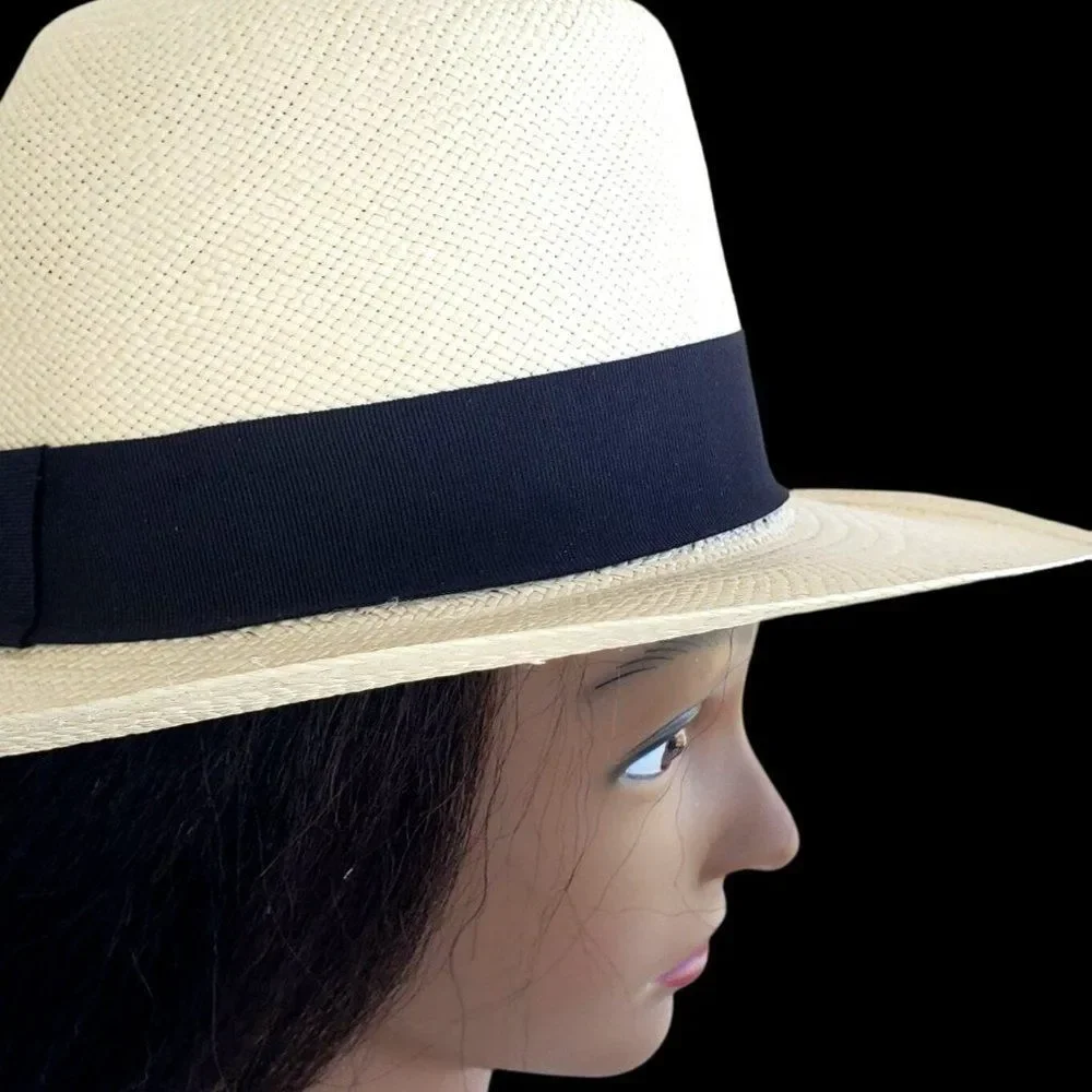 Panama Hat Medium Straw Woven Hand Painted Ecuador Beige NWOT